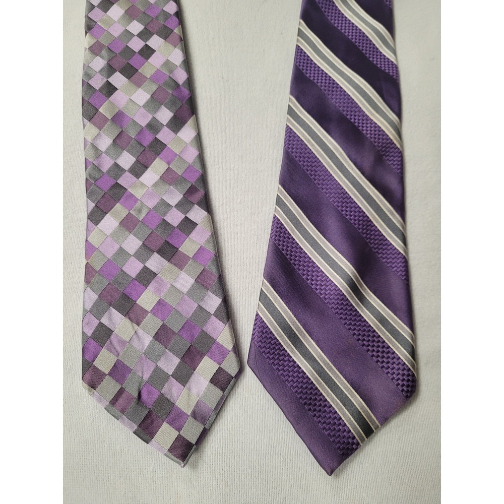 BUGATTI 2pc Necktie Lot Purple Gray Striped Plaid‎ Business Career 15$ ea 2/25$